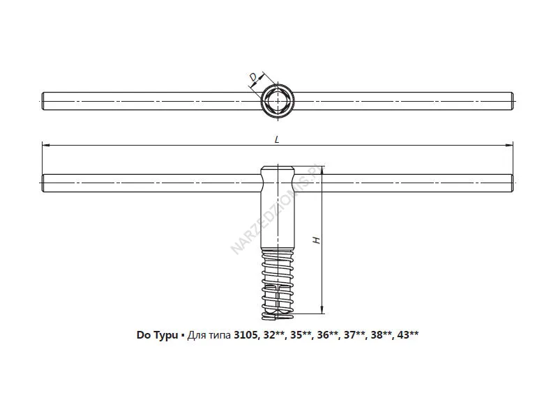 Rysunek techniczny: Klucz do uchwytów tokarskich sztorcowy KL kwadrat 19 do typu 43** 1250 - BISON-BIAL